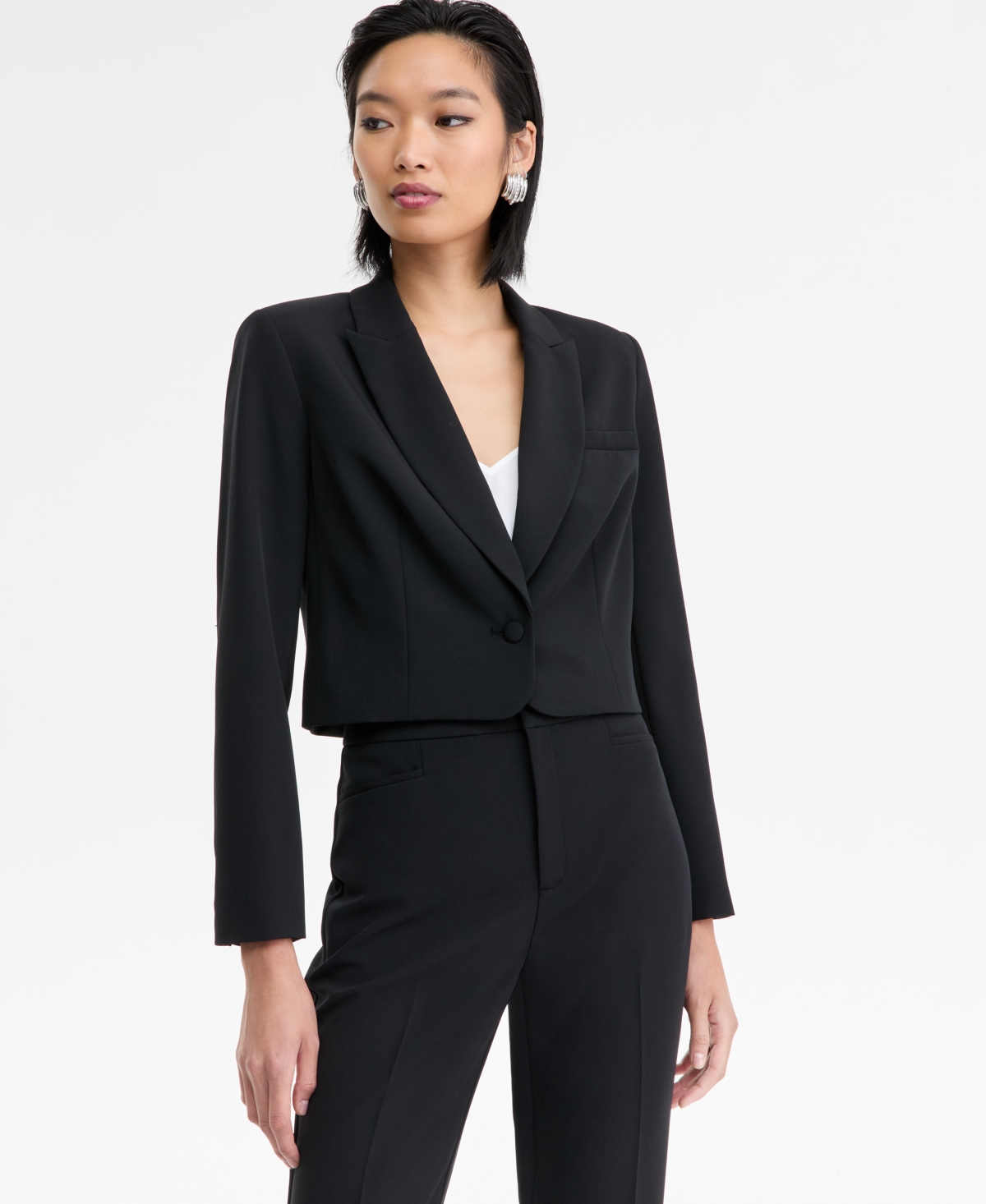 Inc International Concepts Women's Peak Lapel Cropped Blazer, Macy's Exclusive In Black