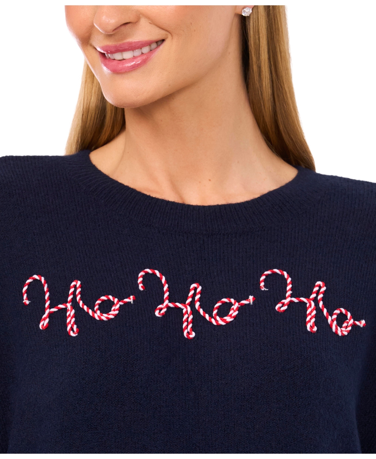 Cece Women's Ho Ho Ho Crewneck Sweater In Blue