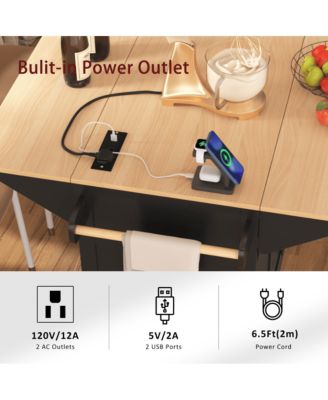 55.7" Rolling Kitchen Island with Dual Drop Leaves, Power Outlet, Storage Drawers & Cabinets