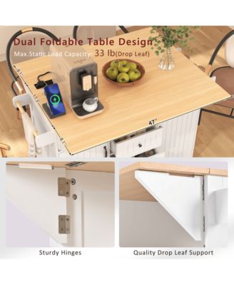 55.7" Rolling Kitchen Island with Dual Drop Leaves, Power Outlet, Storage Drawers & Cabinets