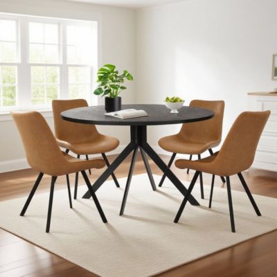 Compact 5-Piece Round Dining Set with 43 Inch Black Table and 4 Chairs, Ideal for Apartments or Breakfast Nooks-Maison Boucle