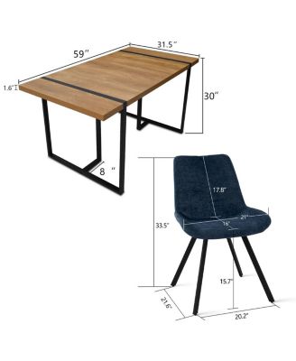 5-Piece Dining Set with 59 Inch Rectangular Table and 4 Upholstered Chairs, Space-Saving Design for Kitchen or Dining Room-Maison Boucle