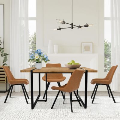 5-Piece Dining Set with 59 Inch Rectangular Table and 4 Upholstered Chairs, Space-Saving Design for Kitchen or Dining Room-Maison Boucle