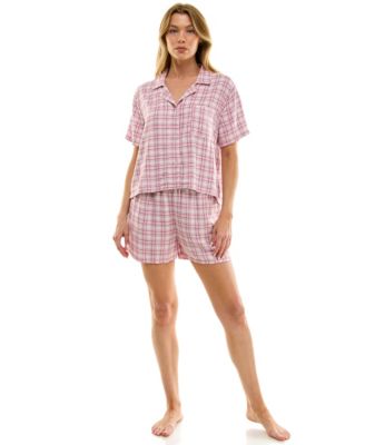 Women's 2-Piece Boxy Notch Collar Top with Boxer Shorts Set