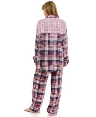 Women's 2-Piece Color Blocked Collared Pajama Set