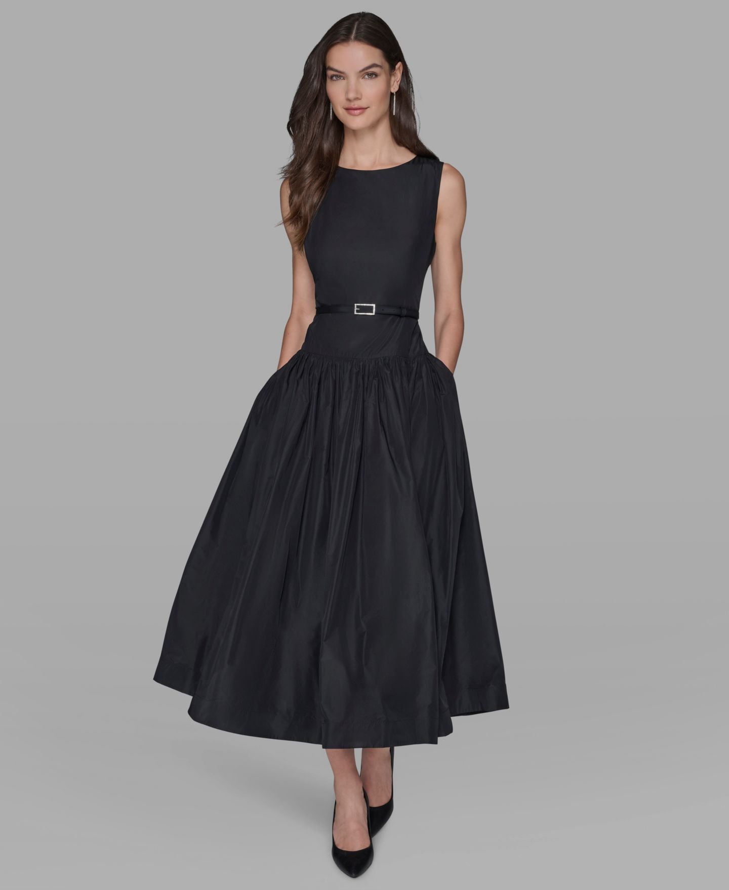 Женское платье KARL LAGERFELD PARIS Taffeta Drop-Waist Ball Gown, цвет: Чёрный — фото 2