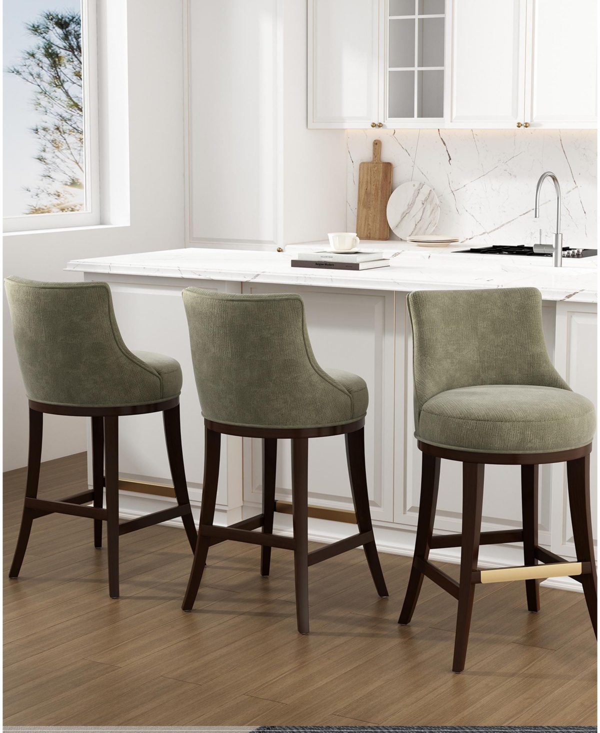 Manhattan Comfort Lucia 40.2" Chenille Upholstered Barstool In Green