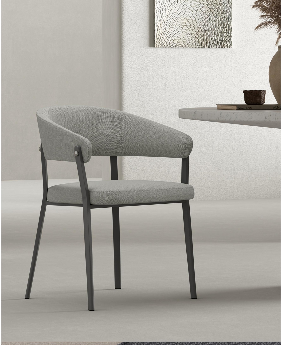 Manhattan Comfort Belle Textured 22.9" Leatherette Upholstered Dining Chair In Gray