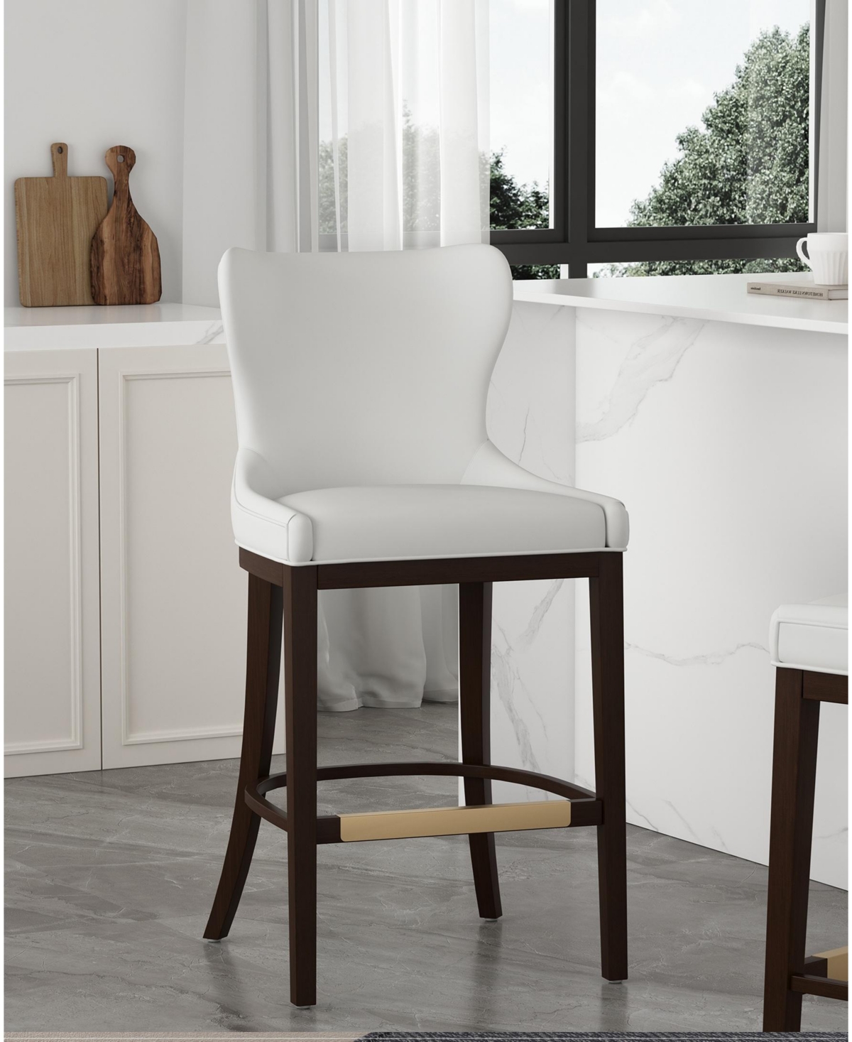 Manhattan Comfort Blair 43.9" Leatherette Upholstered Barstool In White