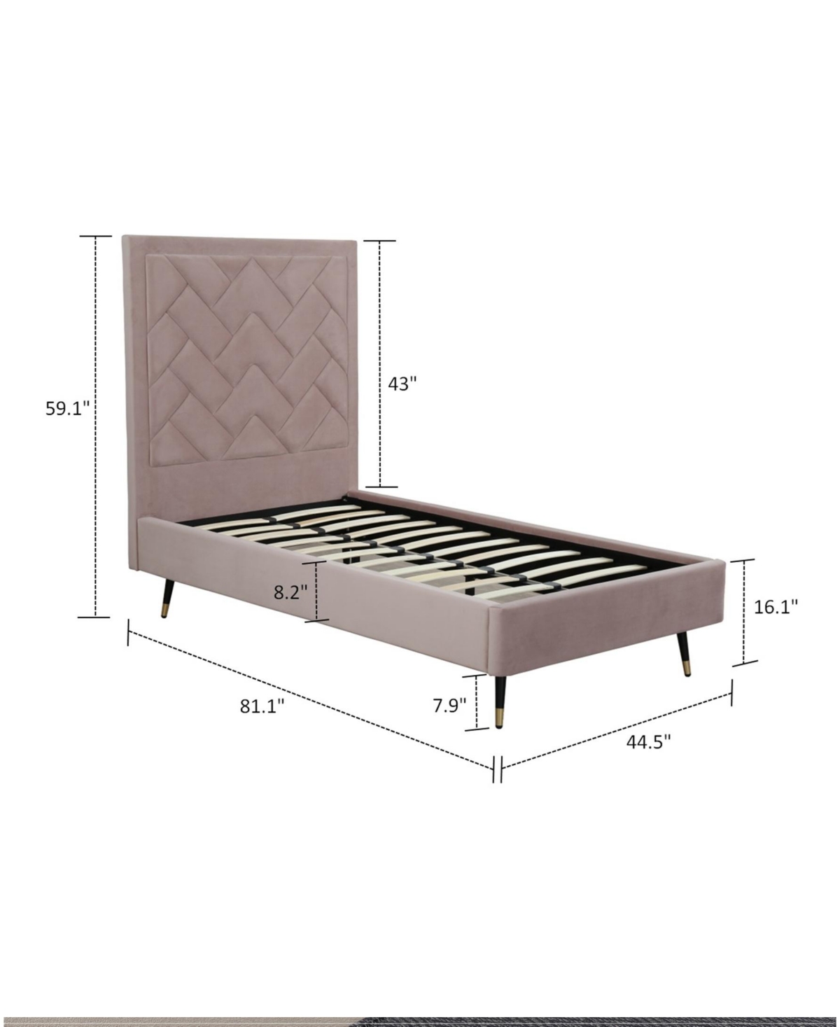 Manhattan Comfort Crosby Modern Twin-size Velvet Upholstered Bedframe And Headboard In Pink