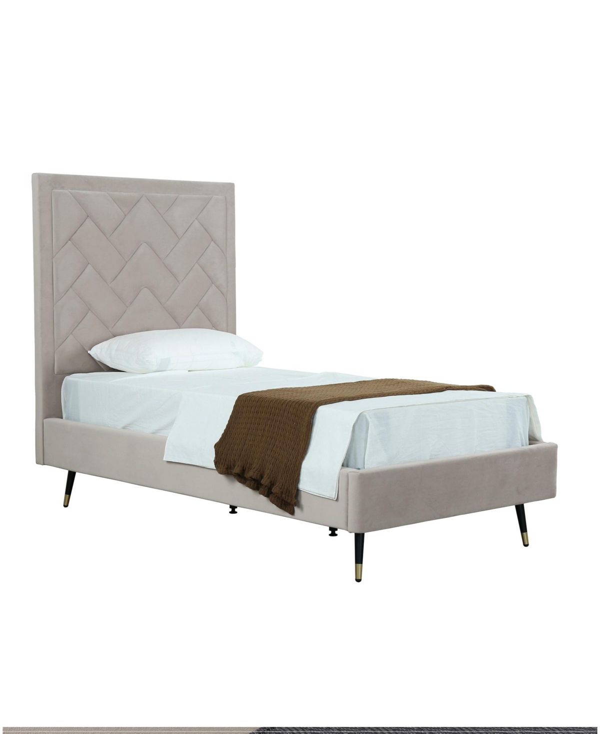 Manhattan Comfort Crosby Modern Twin-size Velvet Upholstered Bedframe And Headboard In Gray