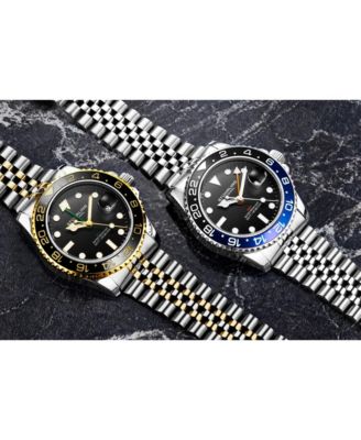 Meridian 3968 Men s GMT Diver Watch – Quartz Movement, 42mm Stainless Steel Case, Black Dial, Blue/Black Bezel