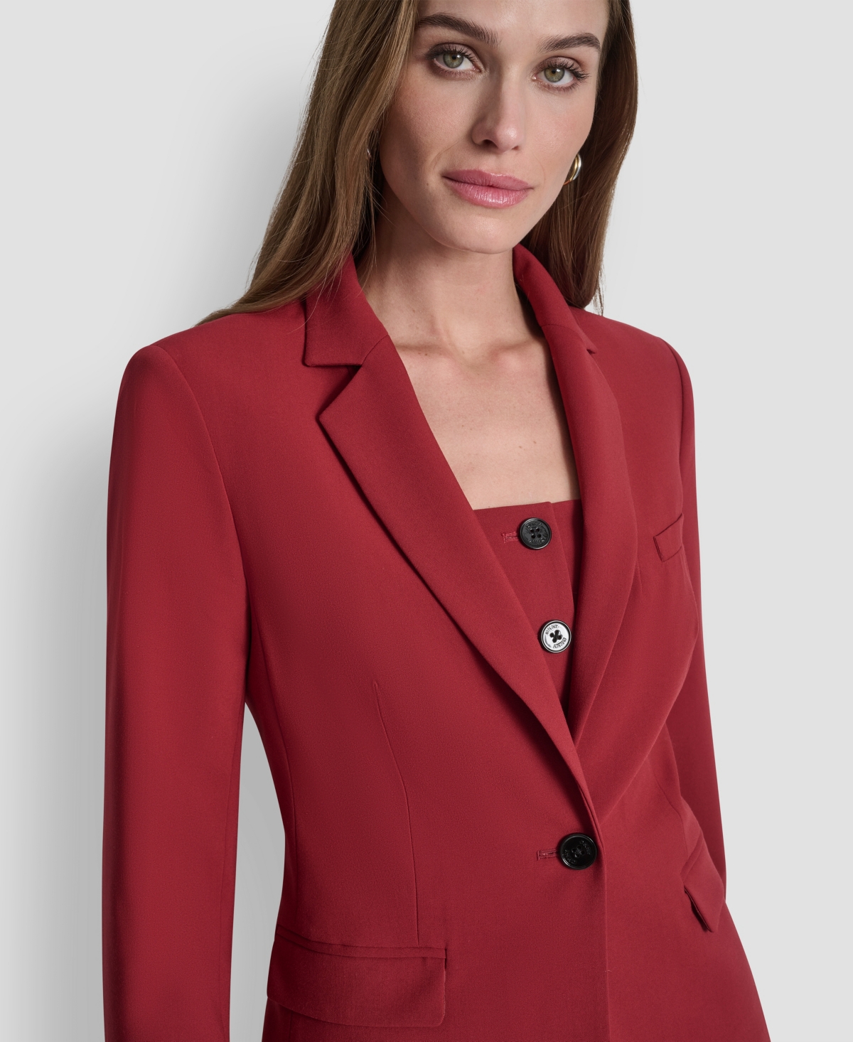 Dkny Petite One-button Long Sleeve Jacket In Burgundy