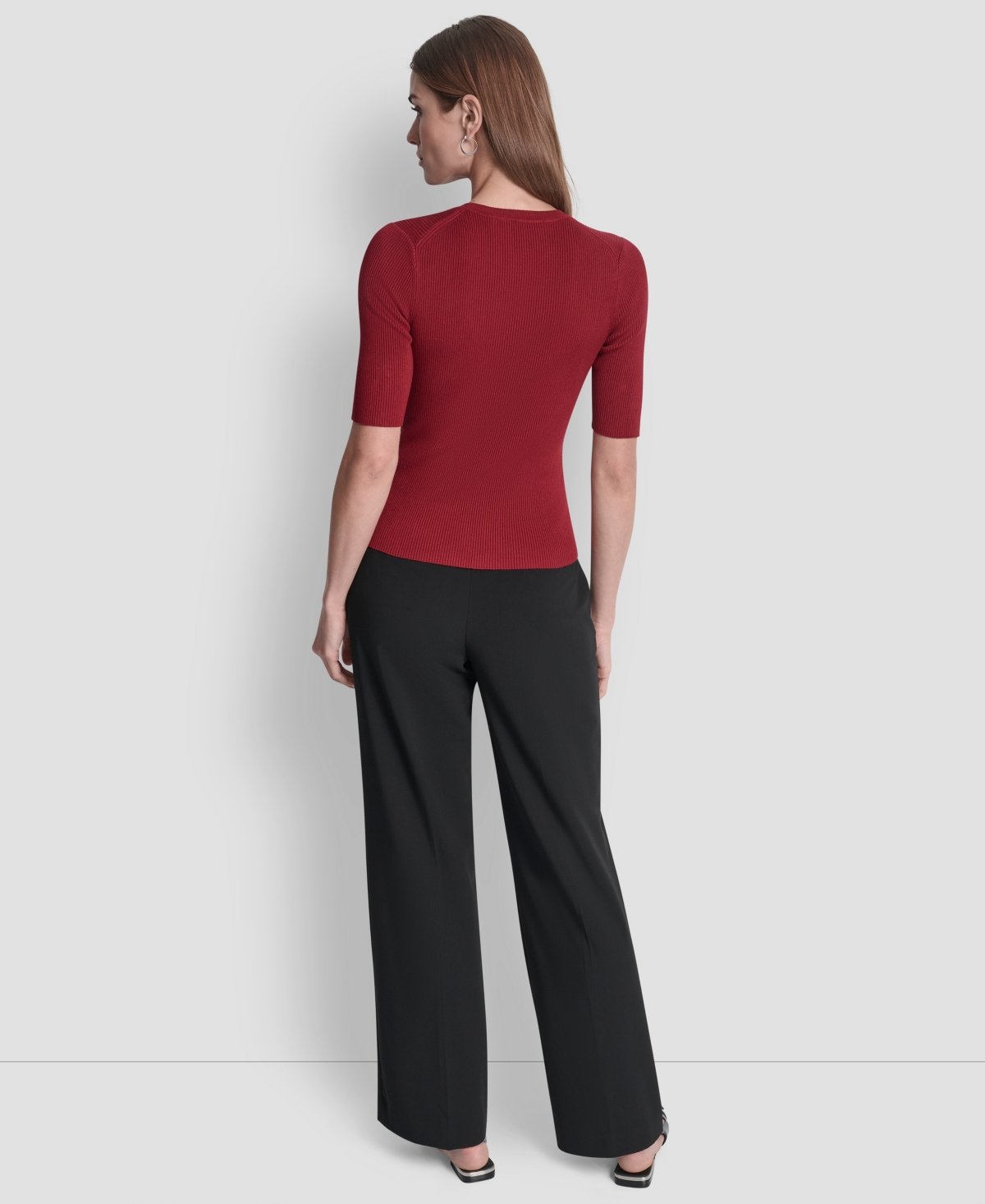 Dkny Petite Short Sleeve Sweater In Red