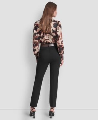 Petite Mid-Rise Pintuck Ponte Trouser