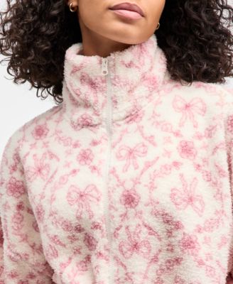 Juniors' Printed Zip-Up Sherpa Jacket
