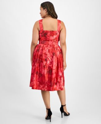 Plus Size Jacquard Belted Fit & Flare Dress