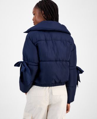 Juniors' Bow-Trim Puffer Jacket