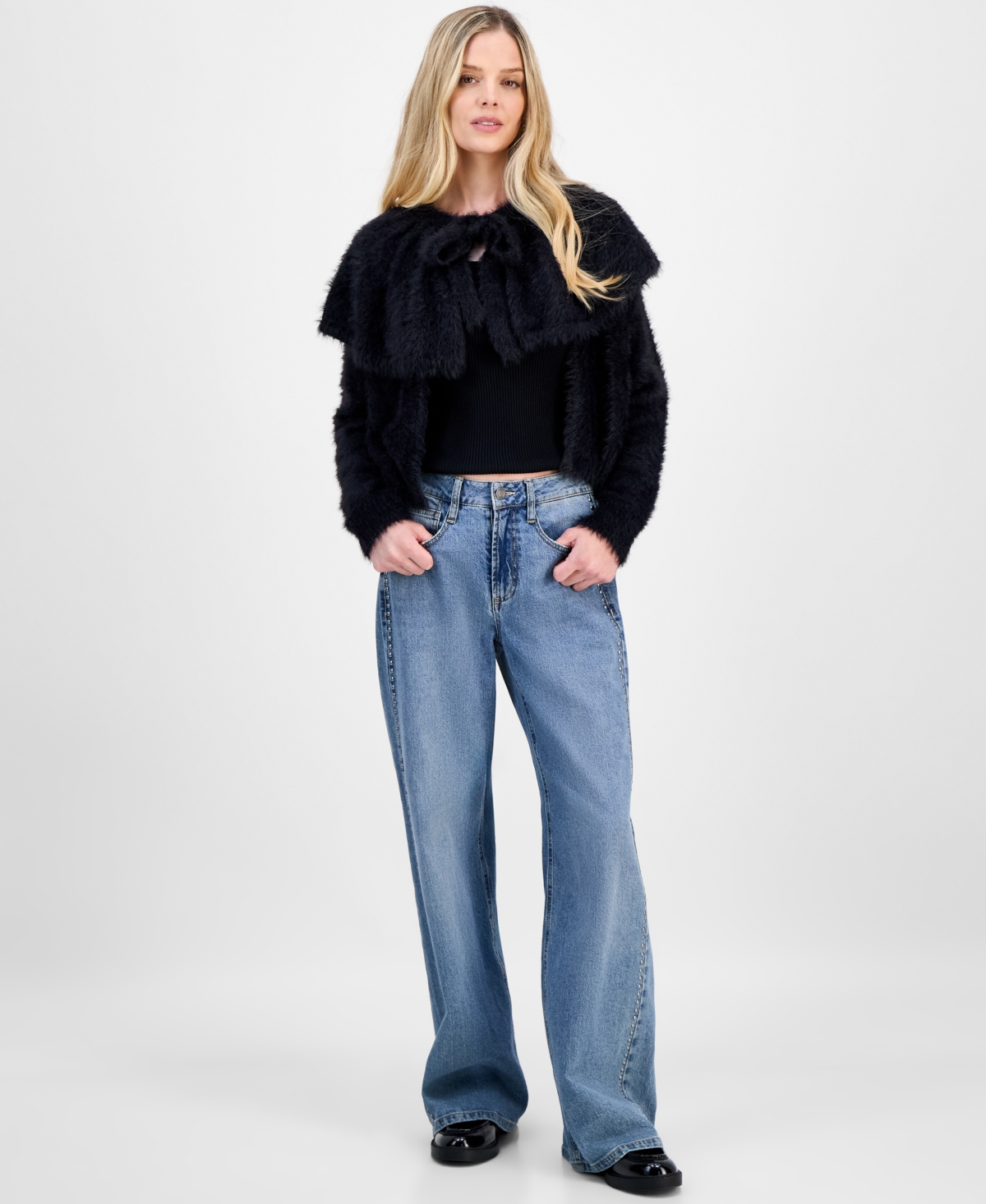 And Now This Petite Cape Long-sleeve Sweater, Macy's Exclusive In Black