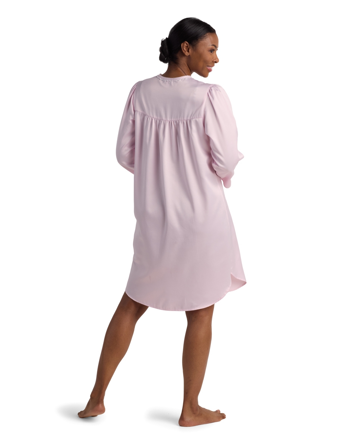 Miss Elaine Women's Round Neck Long Sleeve Gown In Pink