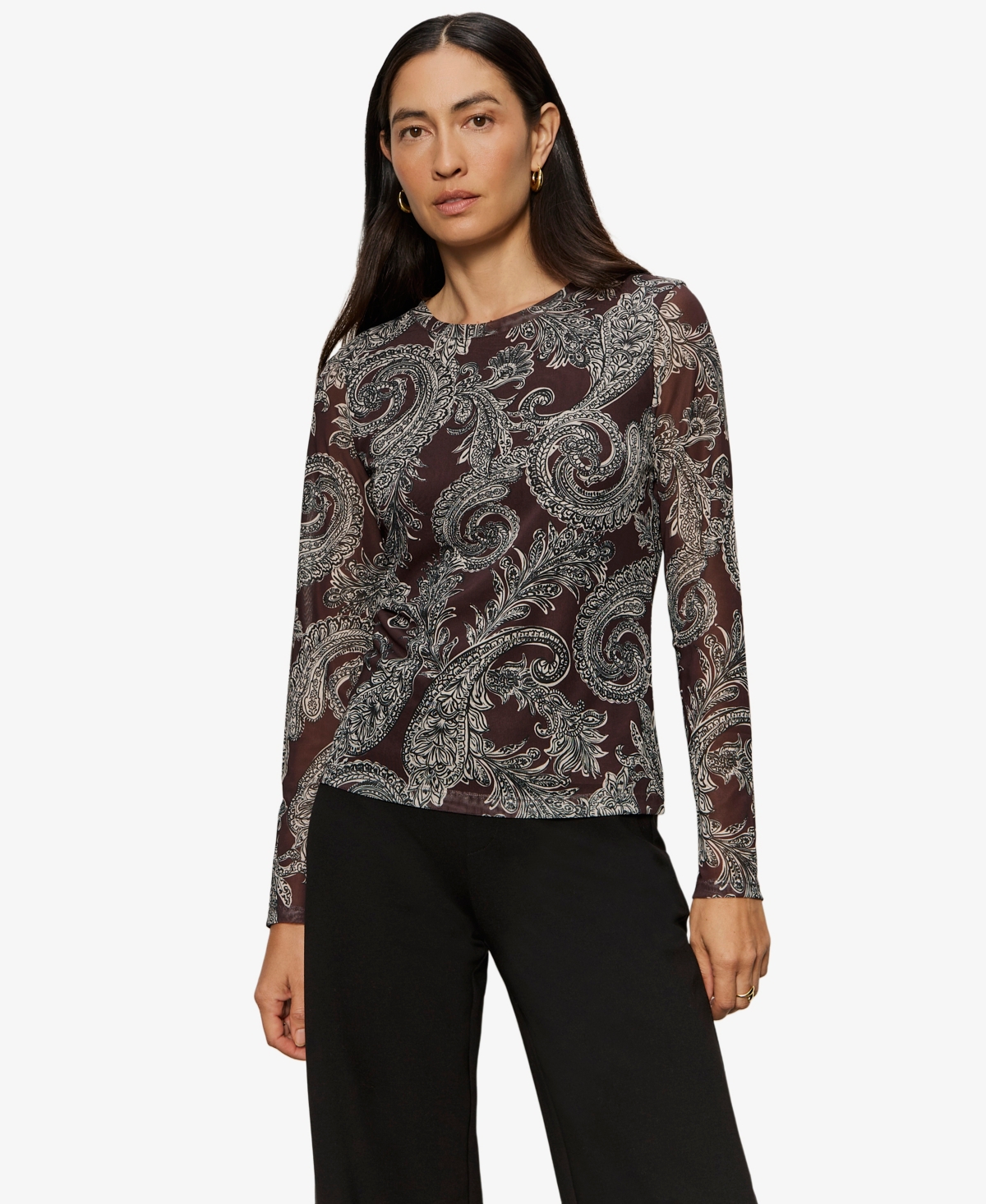 Sanctuary Floral Print Long Sleeve Mesh Top In Gray