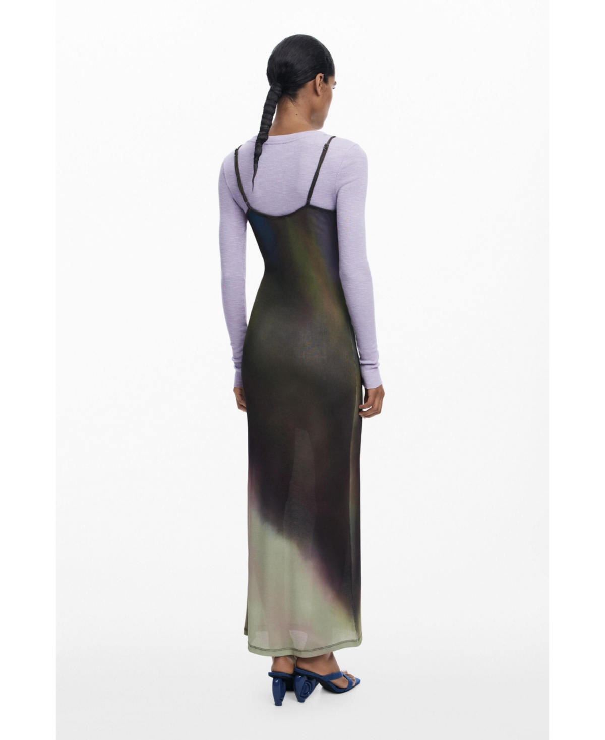 Desigual Maxi Slipdress And Long Sleeve Top Set In Gray