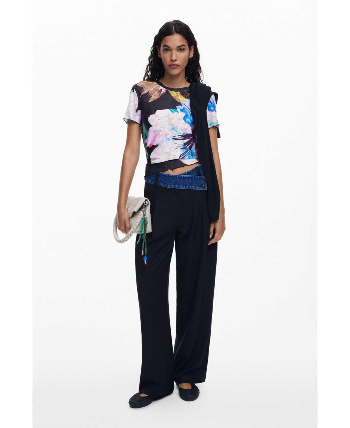Desigual Texture Floral Top In Blue