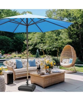 13ft XL Heavy Duty Solid Wood Outdoor Patio Umbrella with Base Parasol Wheels Stand for Bistro Market Table Garden Deck Yard Poolside Blue