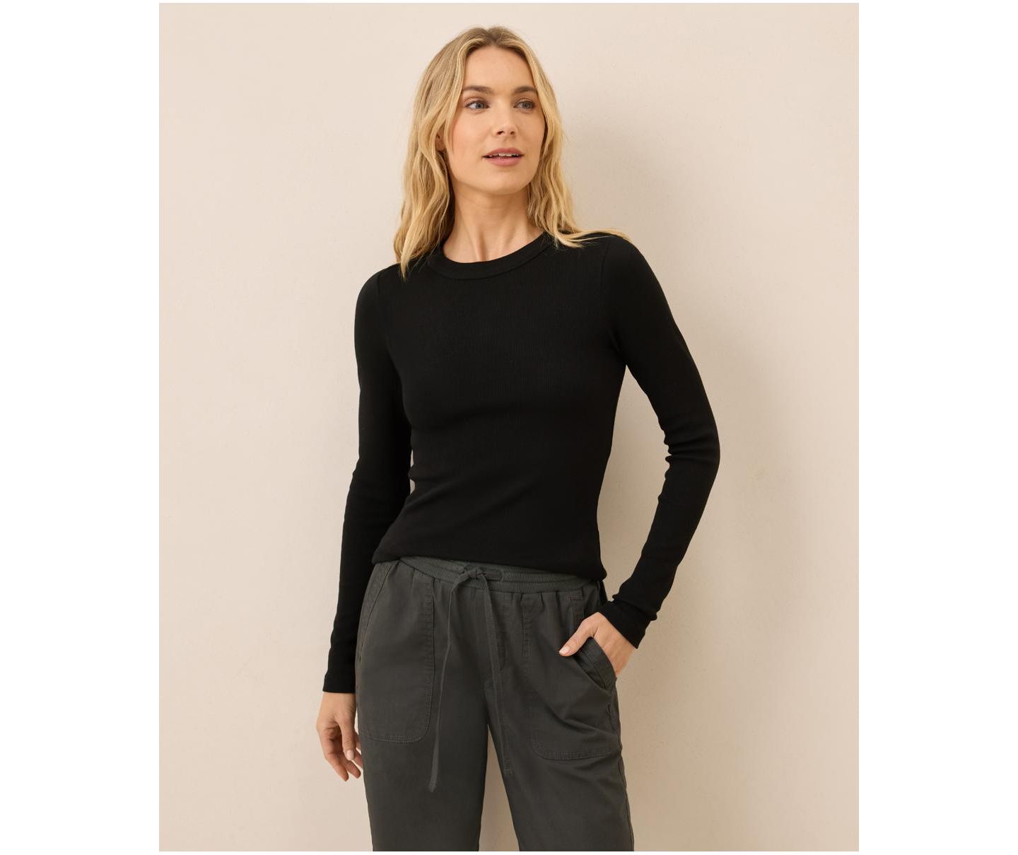 Женская футболка Pact Perfect Rib Long Sleeve, цвет: Чёрный — фото 1