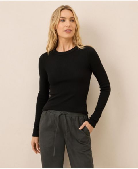 Женская футболка Pact Perfect Rib Long Sleeve, цвет: Чёрный