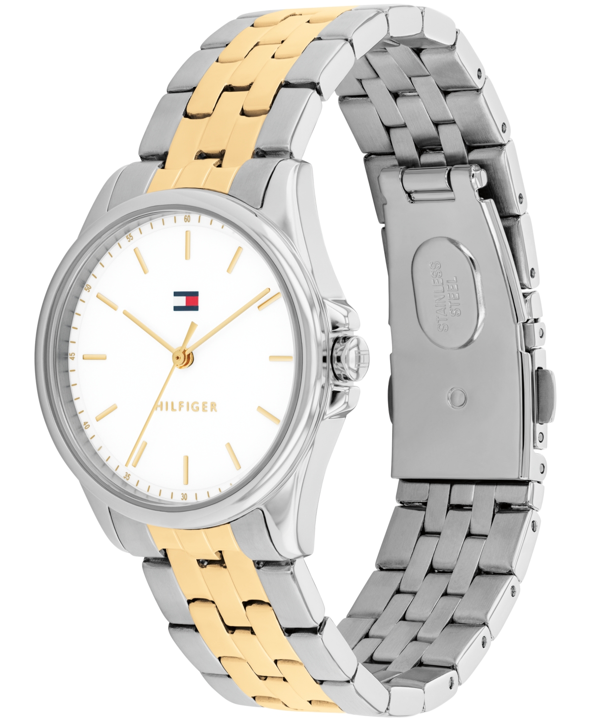 Tommy Hilfiger Women's Quartz Two Tone Stainless Steel Bracelet Watch, 30mm In Metallic
