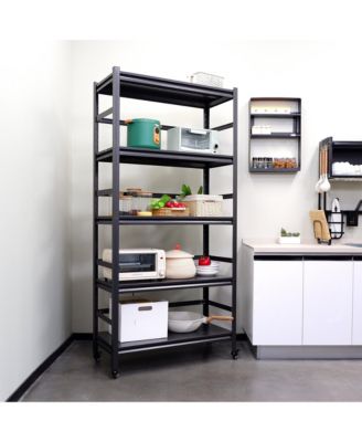 72"H Heavy Duty Storage Shelves Adjustable 5-Tier Metal Shelving Unit with Wheels