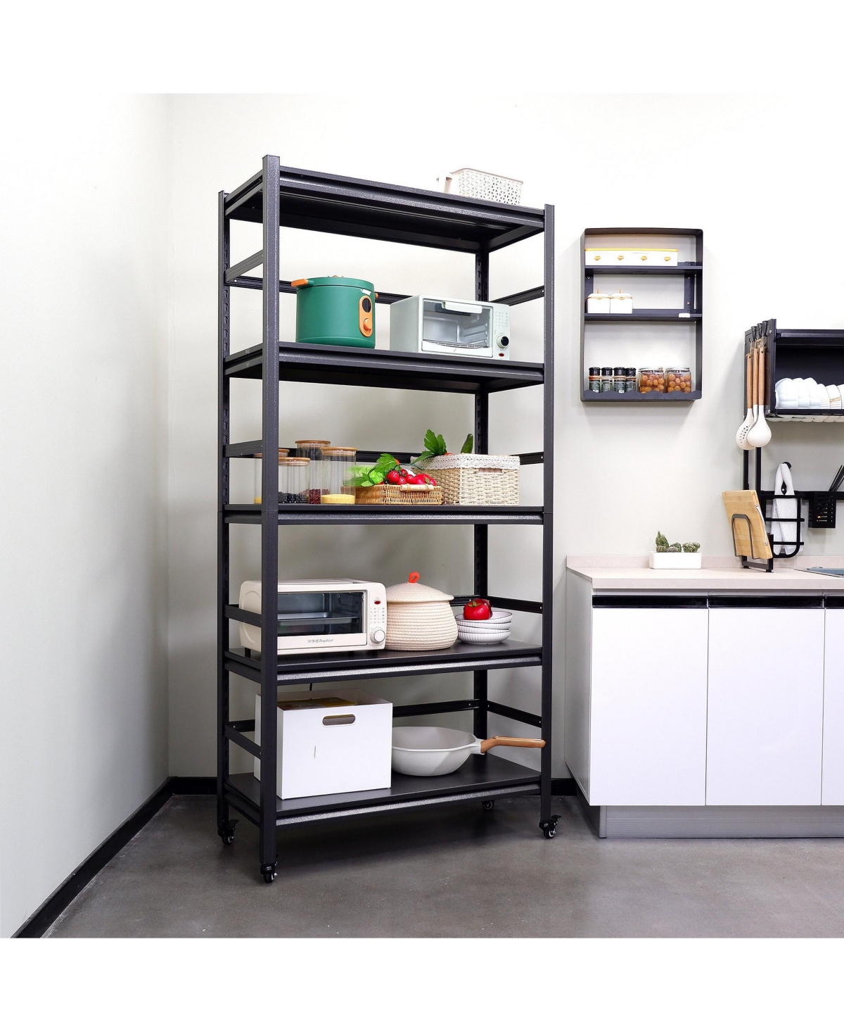 Flynama 72"H Heavy Duty Storage Shelves Adjustable 5-Tier Metal Shelving Unit with Wheels