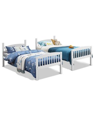Wood Hardwood Twin Bunk Beds Convertible into 2 Individual Kid Bed Ladder