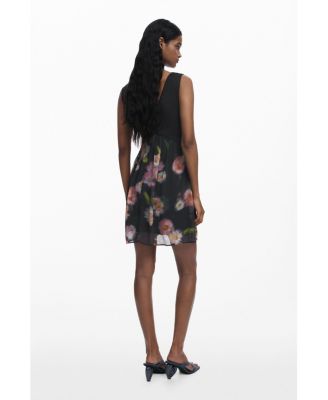 Women's Short dress with floral bimaterial