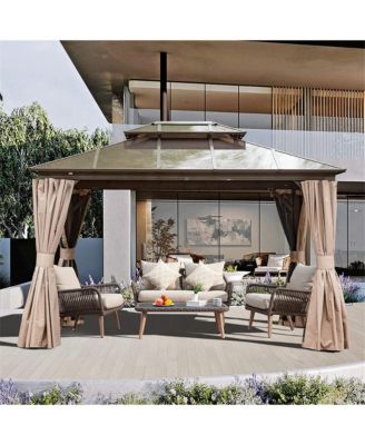 11.9-ft x 9.77-ft Hardtop Gazebo Brown with Hardtop Roof