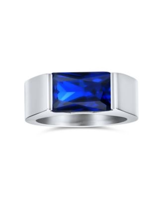 4CTW Blue Emerald Cut CZ Statement Ring Stainless Steel – Modern Geometric Design