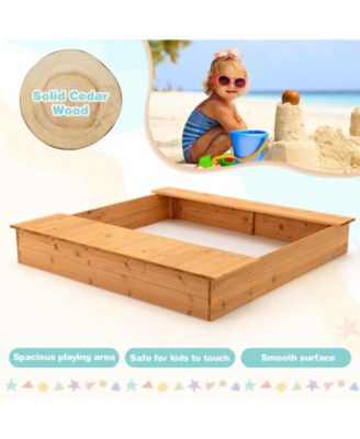 Kids Wooden Sandbox with Bench Seats and Storage Boxes