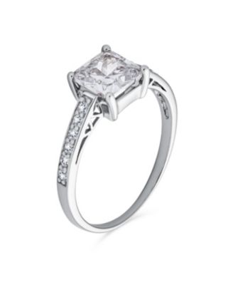 Classic 2.5CT CZ Square Princess Cut Solitaire Promise Ring Sterling Silver Cubic Zirconia Pave Band