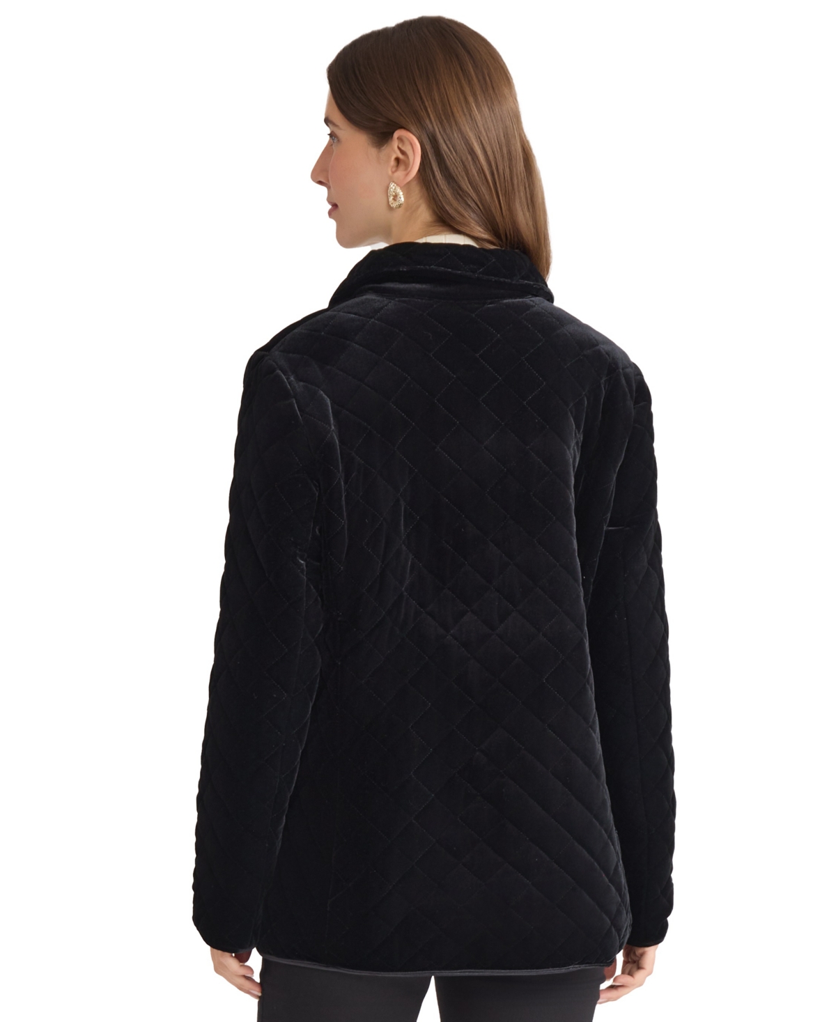 Jones New York Petite Long Sleeve Quilted Jacket In Black