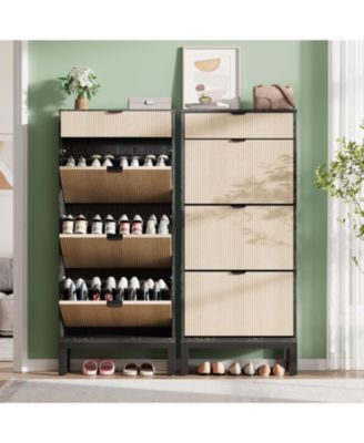 Shoe Storage Cabinet with 3 Flip Drawers and 1 Drawer, Entryway Shoe Organizer with Adjustable Shelves and Metal Legs, Space-Saving Narrow Rack Cabinet for Entryway, Hallway, Front Door