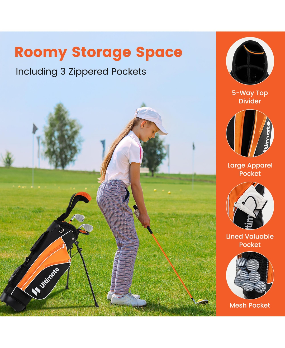 Gymax 31'' Portable Junior Complete Golf Club Set for Kid Age 8+ Set of 5