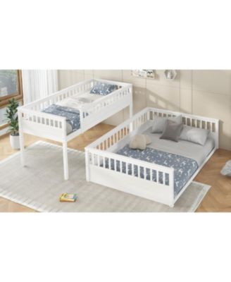 Twin XL over Queen Bunk Bed with Ladder and Guardrails White