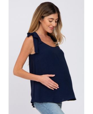 Maternity Navy Blue Shoulder Bow Tank Top