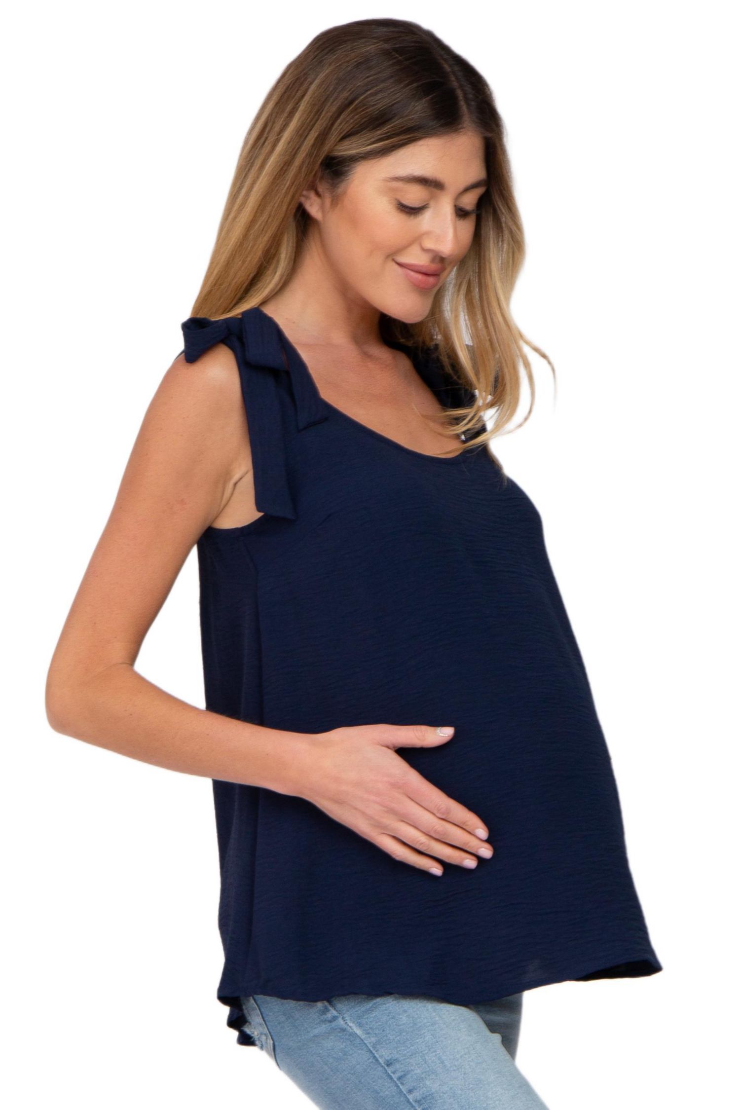 Women's Navy Blue Shoulder Bow Tank Top
