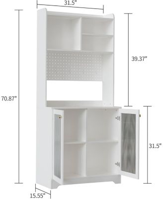 71" Wooden Microwave Stand Pegboard Hutch Coffee Bar Pantry Storage Cabinet