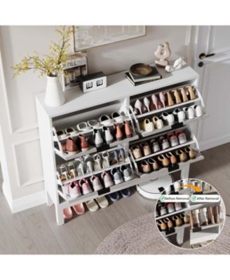 Shoe Storage Cabinet with 4 Flip Drawers, Wooden Shoe Organizer with Legs, Freestanding Hidden Shoe Rack for Entrance, Foyer, Hallway