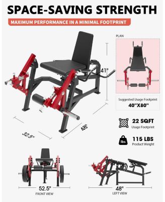 Leg Extension and Curl Machine, Single Leg Extension, Lying Leg Curl, Standing Leg Curl, Adjustable Leg Exercise Bench with Plate Loaded, Leg Machine Home Gym