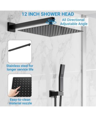 12" Rainfall Shower System with Handheld, Matte Black, Wall-Mounted, Pressure-Balanced Valve for Modern Bathrooms
