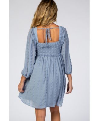 Maternity Pink Textured Dot Smocked Square Neck Chiffon Dress